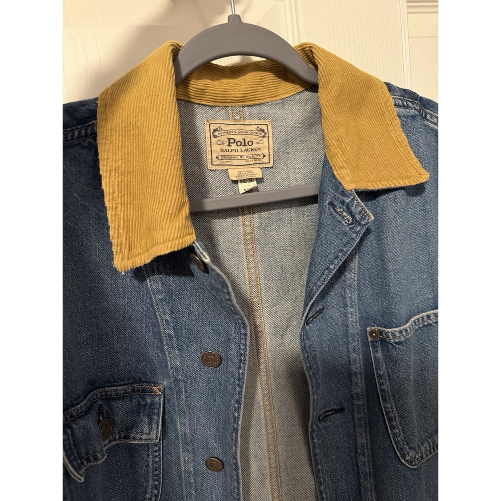 Polo Ralph Lauren Denim Chore  Work Jacket Corduroy Collar Retro Western - Picture 3 of 5